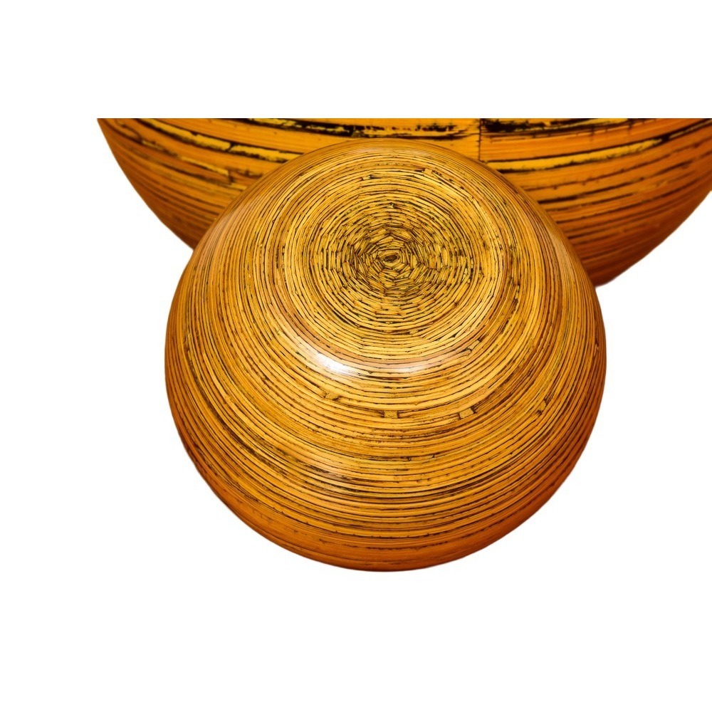 Vintage Bamboo Wood Vase Set, Handcrafted Decorative Orb Vase, MCM - Picture 6 of 8